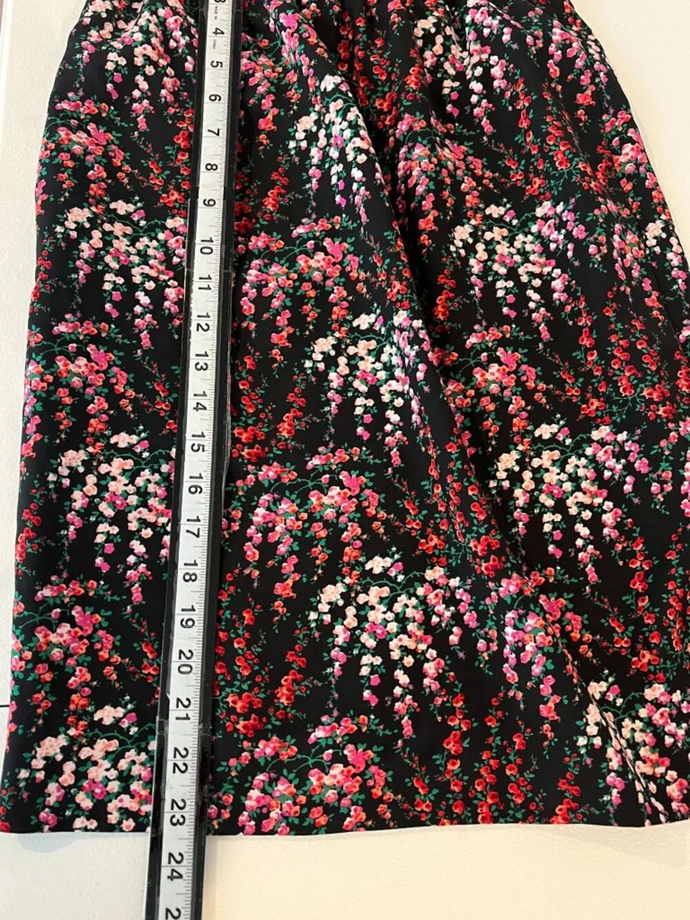 J Crew Floral Midi Skirt Womens XSP Black Pink Pull On Petite Casual